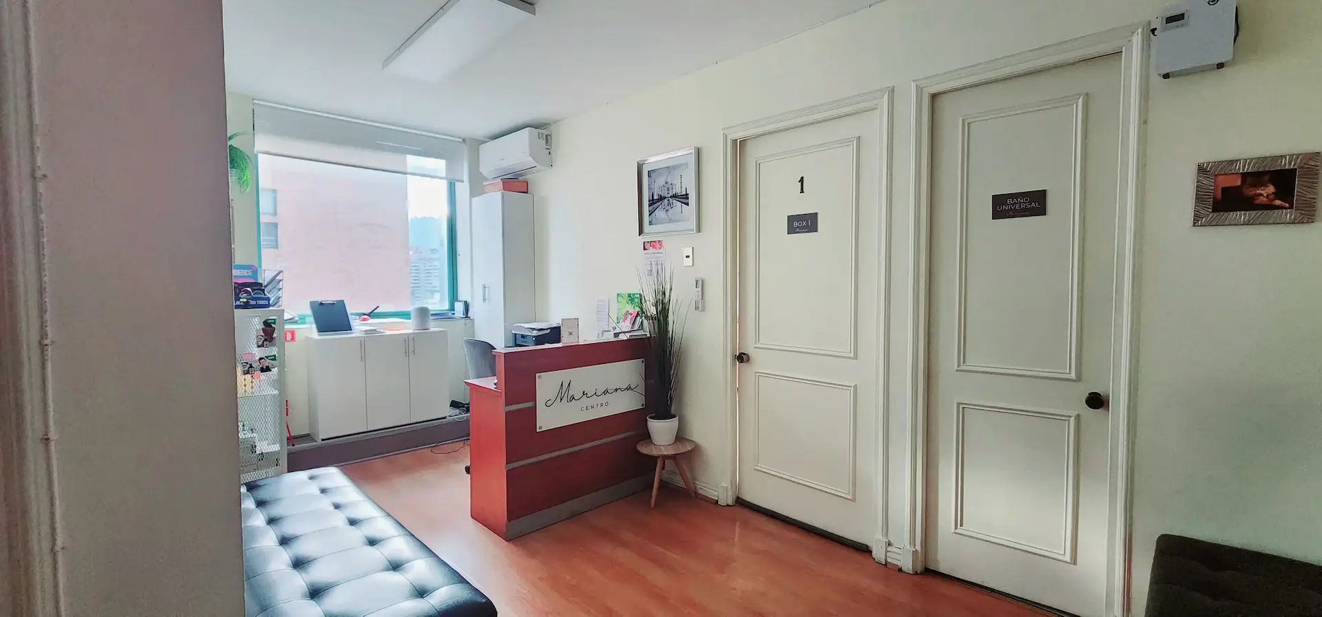 Recepci&oacute;n y boxes de atenci&oacute;n de MarianaCentro en Guardia Vieja 255, Providencia