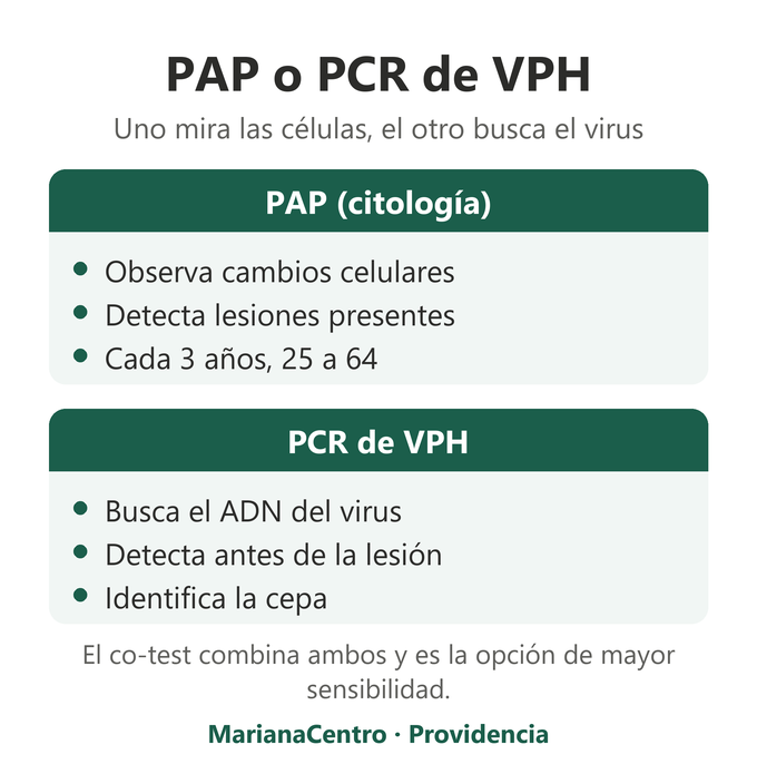 PAP o PCR de VPH: qu&eacute; mira cada examen